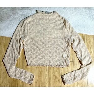 nlt Nylon Women's High Neck Shear Ribbed Long Sleeve Cream Top Size M Boho Party